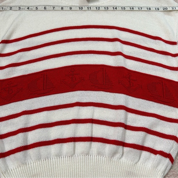 Vintage Cream Red Nautical Striped Sleeveless Sweater Size Large Sailboat Anchor - Picture 6 of 11